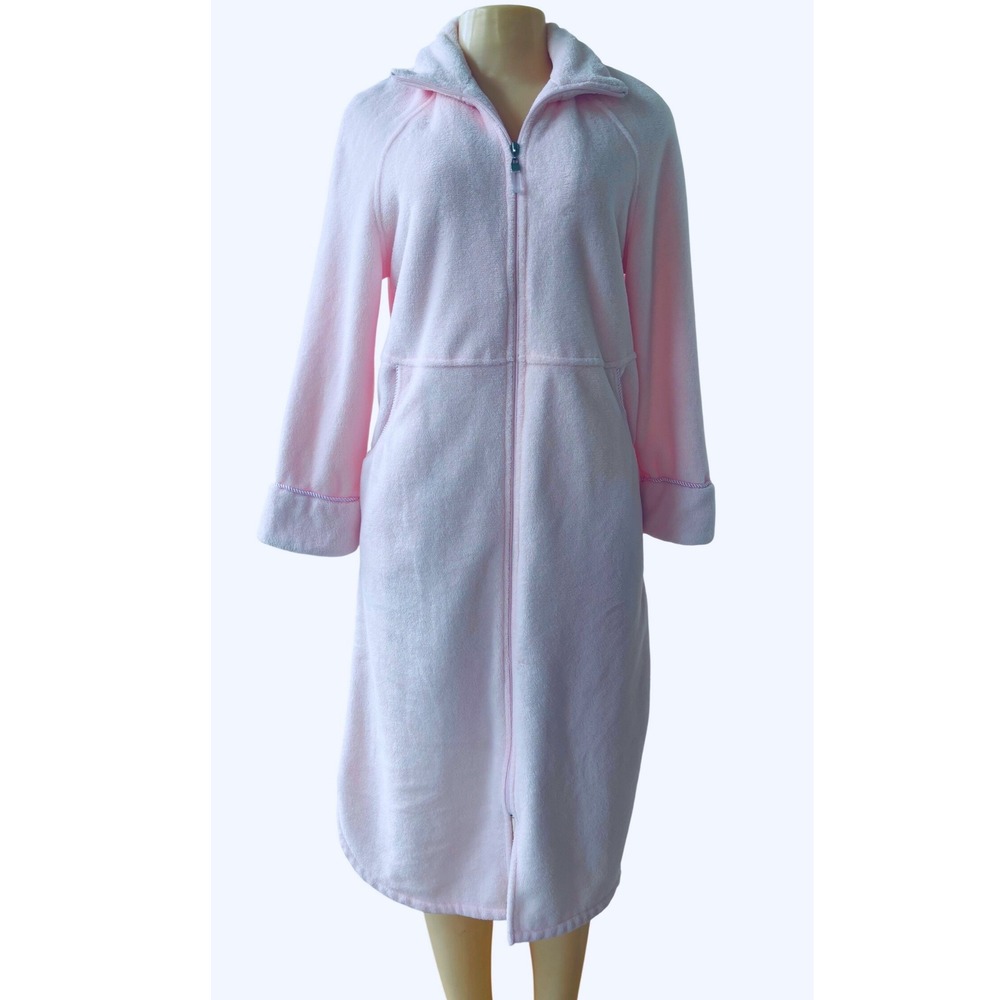 Jasmine Rose Pink Plush Fleece Full Zip Long Robe Housecoat Women's Small
